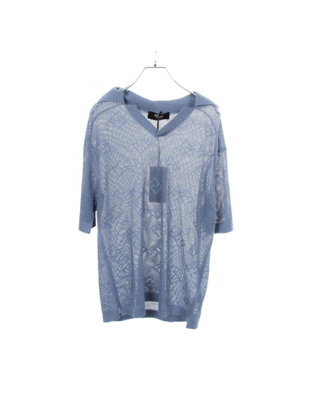 Fendi Polo Shirt FF Logo All Over Pattern Mesh Knit Silk Cashmere